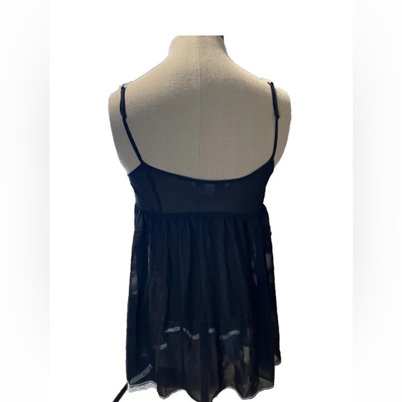 Rare Vintage Victoria’s Secret Sheer Mesh Lace Trim Babydoll Black and White, M - Picture 2 of 9